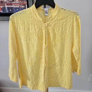 Laura Ashley Yellow Eyelet Button-Down Shirt Jacket